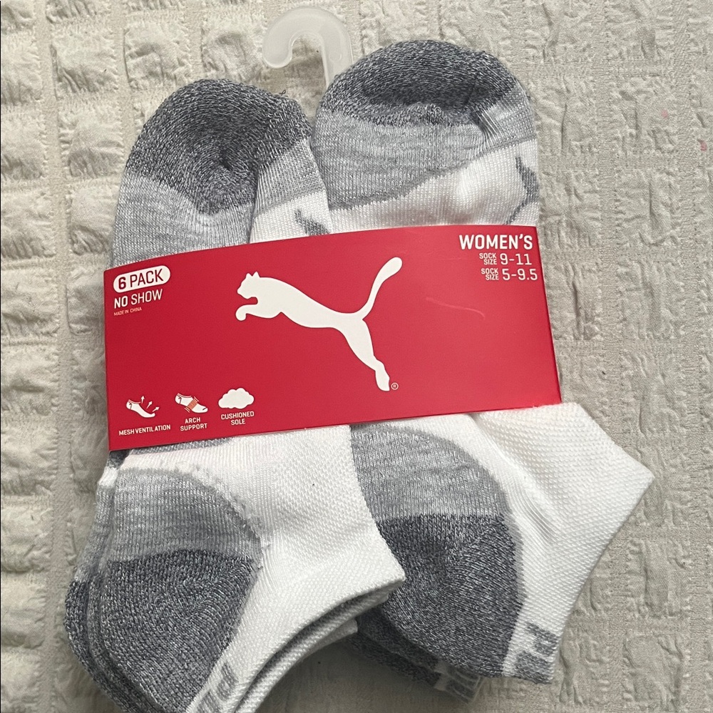 Puma Women's No-Show Athletic Socks - White & Gray (6 Pack)